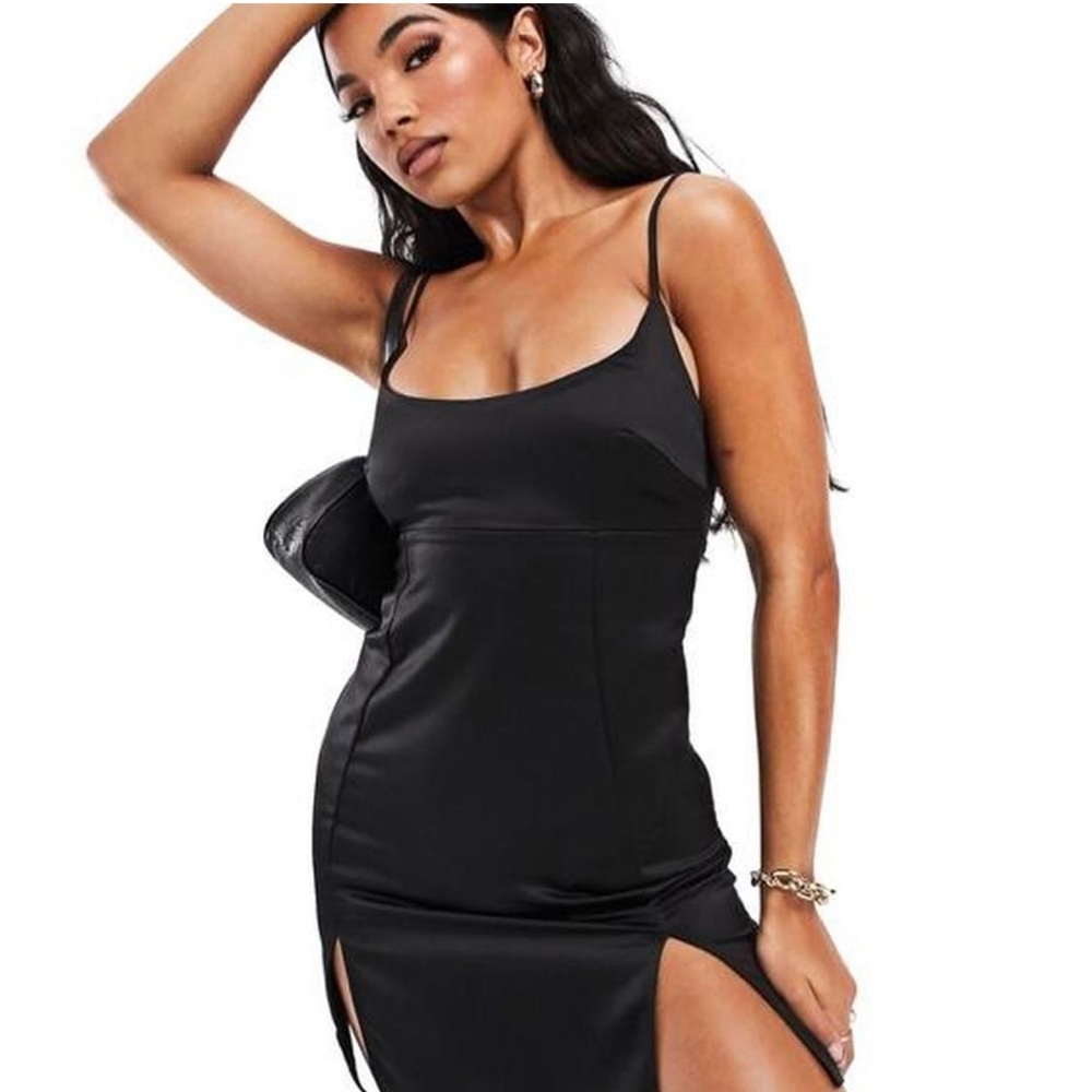 Black silk bodycon mini dress